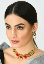 Mominos Fashion Johar Kamal Gold-Polished Brass Finish Stone/Pearls Choker For Women (Golden) | Grocsy