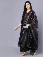 Myshka Women Black Printed Kurta with Dupatta | Grocsy