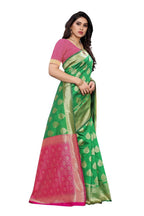 Vamika Banarasi Jacquard Weaving Green Saree (Dangal Green) | Grocsy