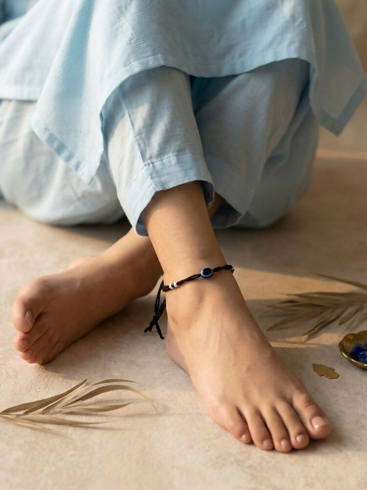 NVR Women Set of 2 Black Beaded Evil Eye Anklet | Grocsy