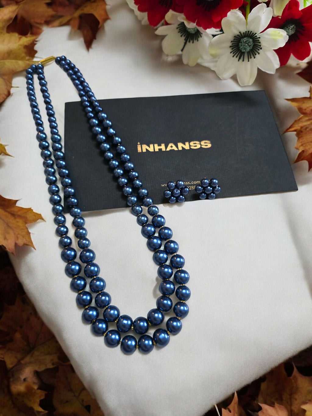 Inhanns Everyday Workwear Pearl Set (Double Layered Pearls) - Blue | Grocsy