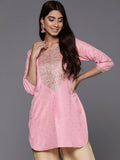 Ahalyaa Pink Printed Tunic - Pink Color | Grocsy
