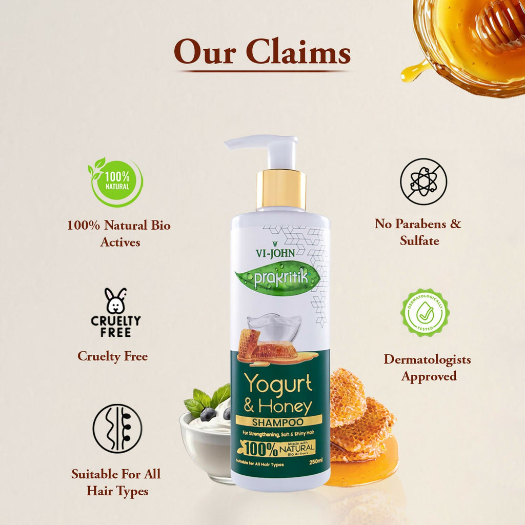 VI-JOHN Prakritik Yogurt & Honey Shampoo Cleanses Scalp, Made With 100% Natural Bio Actives | Grocsy
