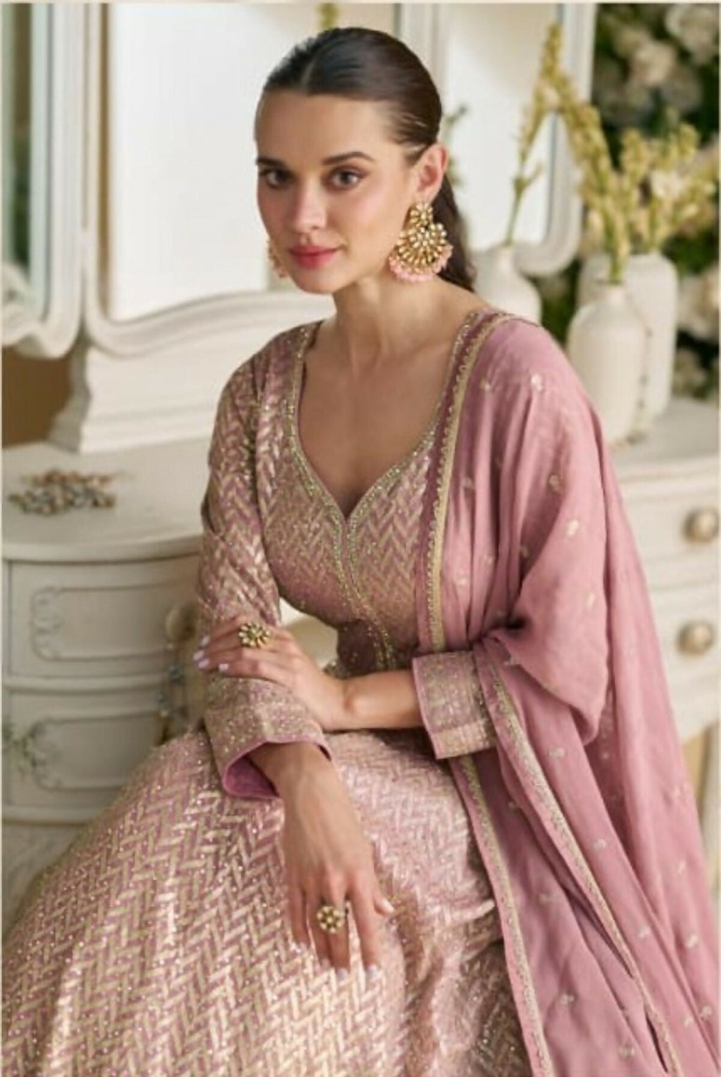 Anaita Purple Real Georgette Readymade Anarkali Gown with Embroidery & Sequence Work | Grocsy