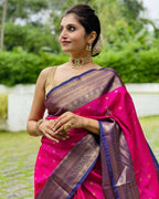 DEIANA'S Beautiful Designer Golden zari Soft Lichi Silk Saree - Pink | Grocsy