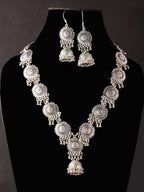 Mominos Fashion Johar Kamal Oxidised Silver Long Necklace Set | Grocsy