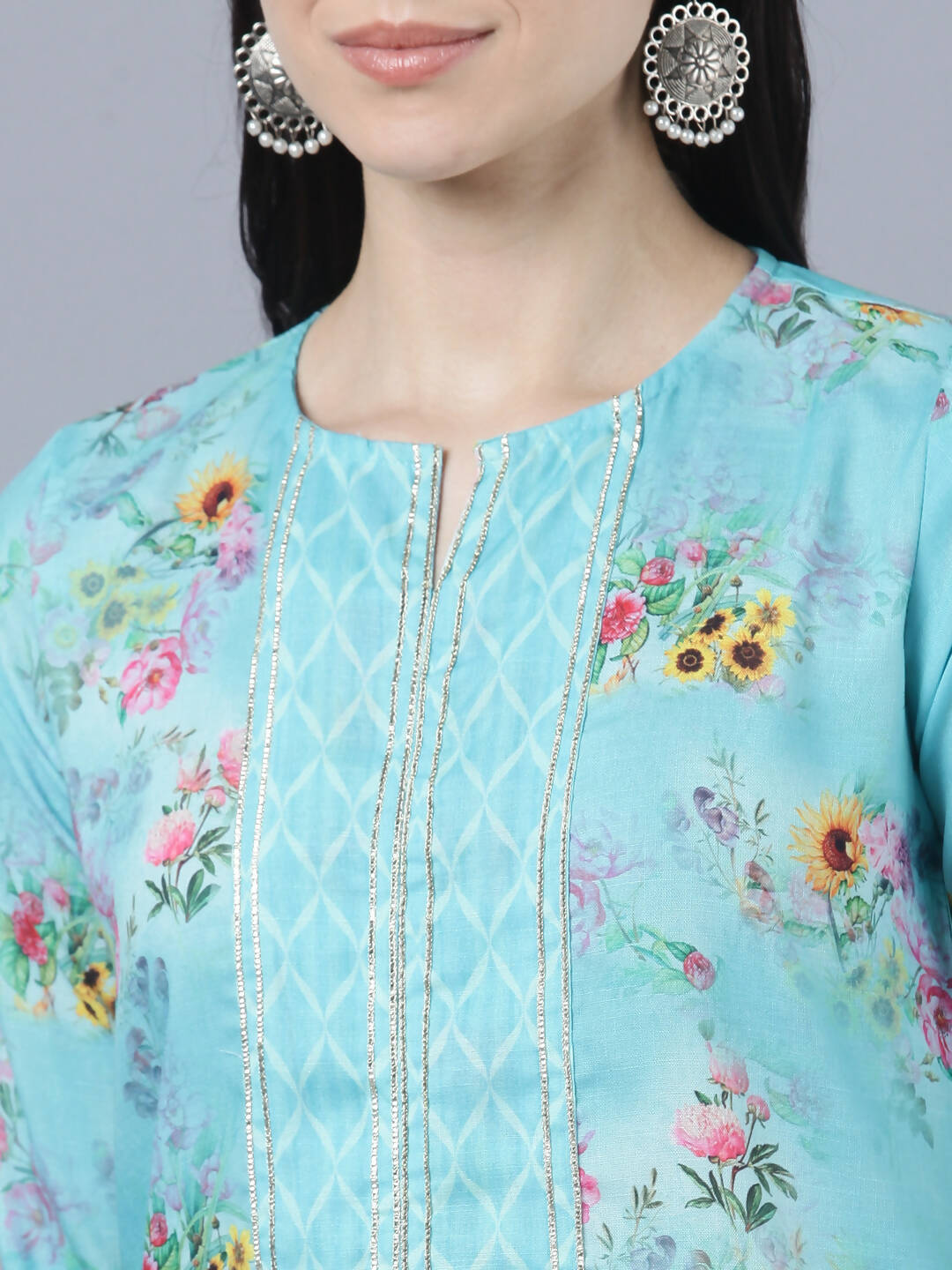 Myshka Women Blue Yellow Printed Kurta with Trousers | Grocsy