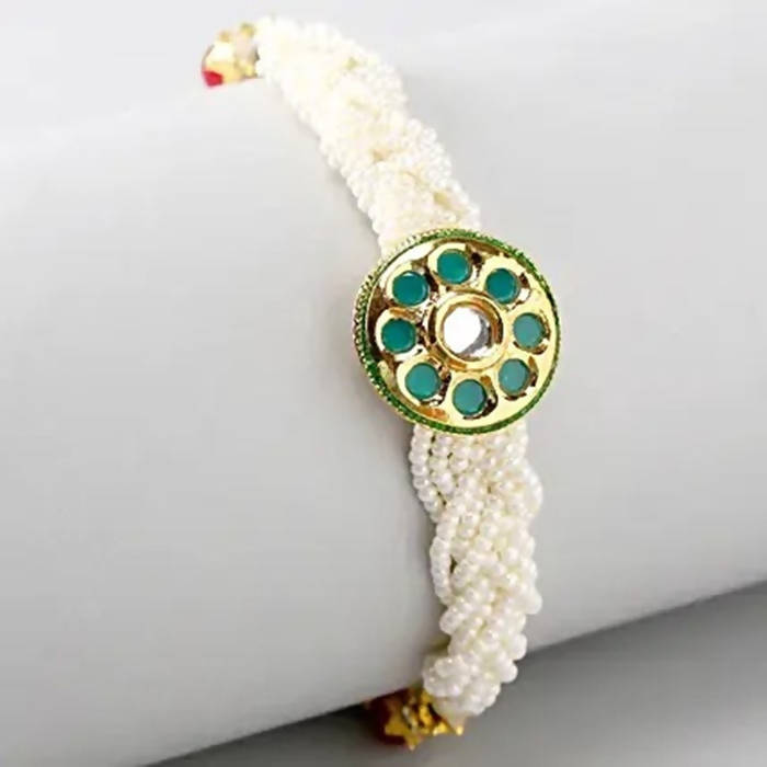 Traditional Kundan Rakhi With Wallet And Chocolate Burfi | Grocsy