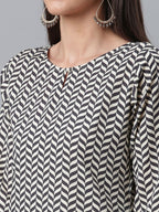 Ahalyaa Black & White Digital Print Crepe Kurta and Pant With Dupatta Set | Grocsy