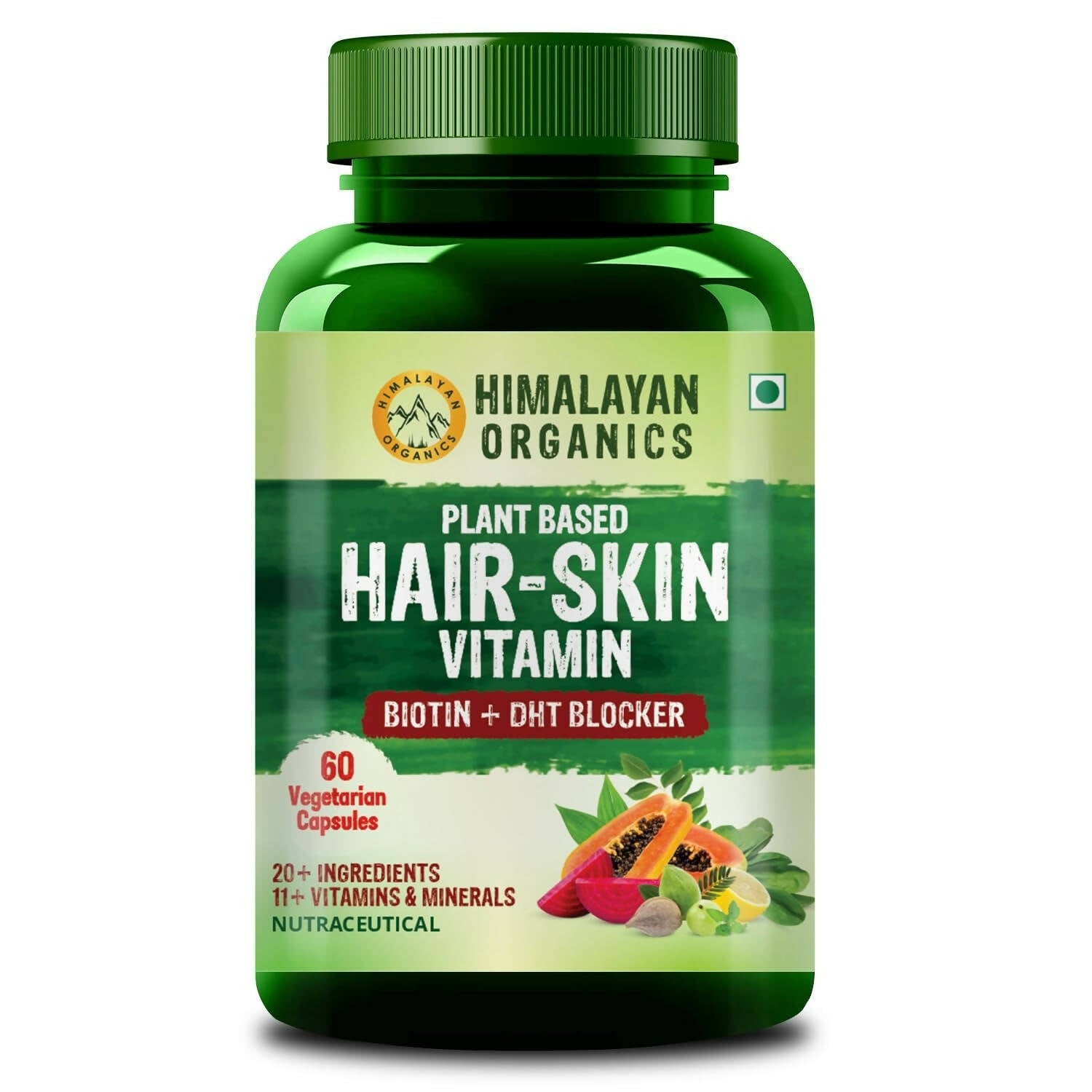 Himalayan Organics Plant Based Hair-Skin Vitamin Biotin + DHT Blocker Veg Capsules | Grocsy