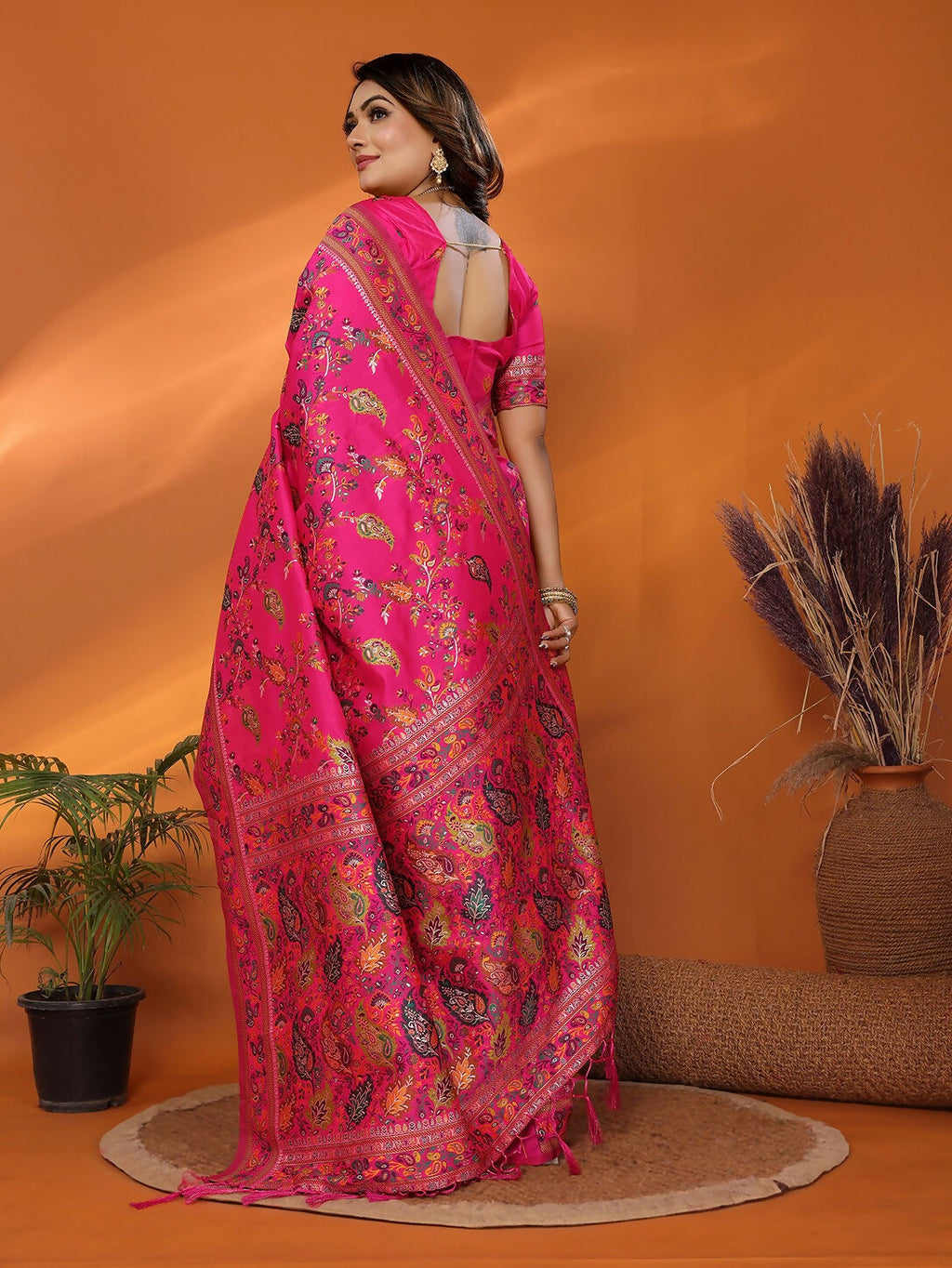 Joban Fashion Magenta Meena Weaves Pashmina Sarees | Grocsy