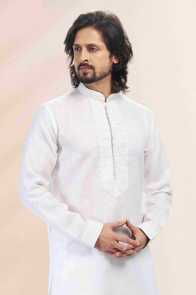Raivat Ethnic Linen Cotton Pintux Work Kurta Pajama In Off White Colour | Grocsy