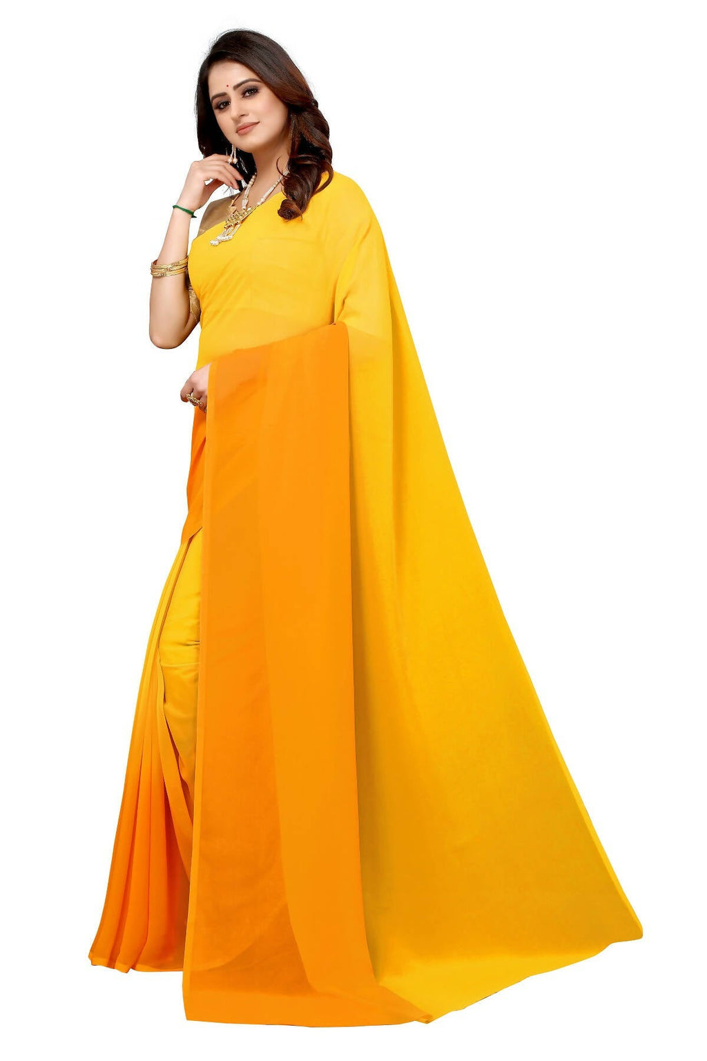 Vamika Yellow Half N Half Georgette Saree | Grocsy
