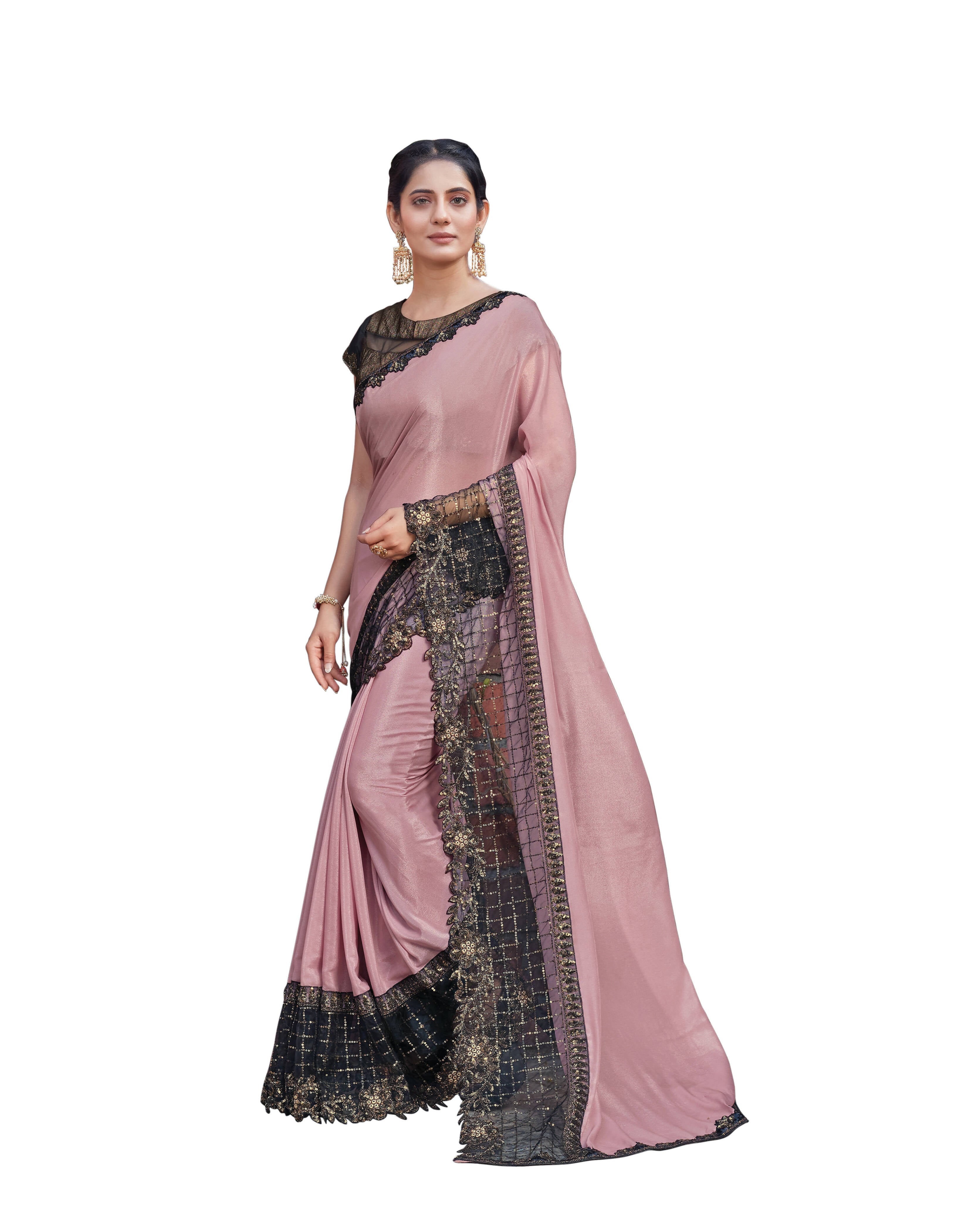 Pink Colored Silk Georgette Embroidered Saree With Blouse - Norita Royal Adveka | Grocsy
