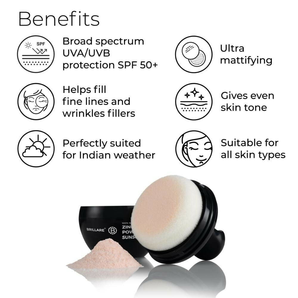 Brillare Zinc Powder Sunscreen SPF 50 - Ivory 01 | Grocsy