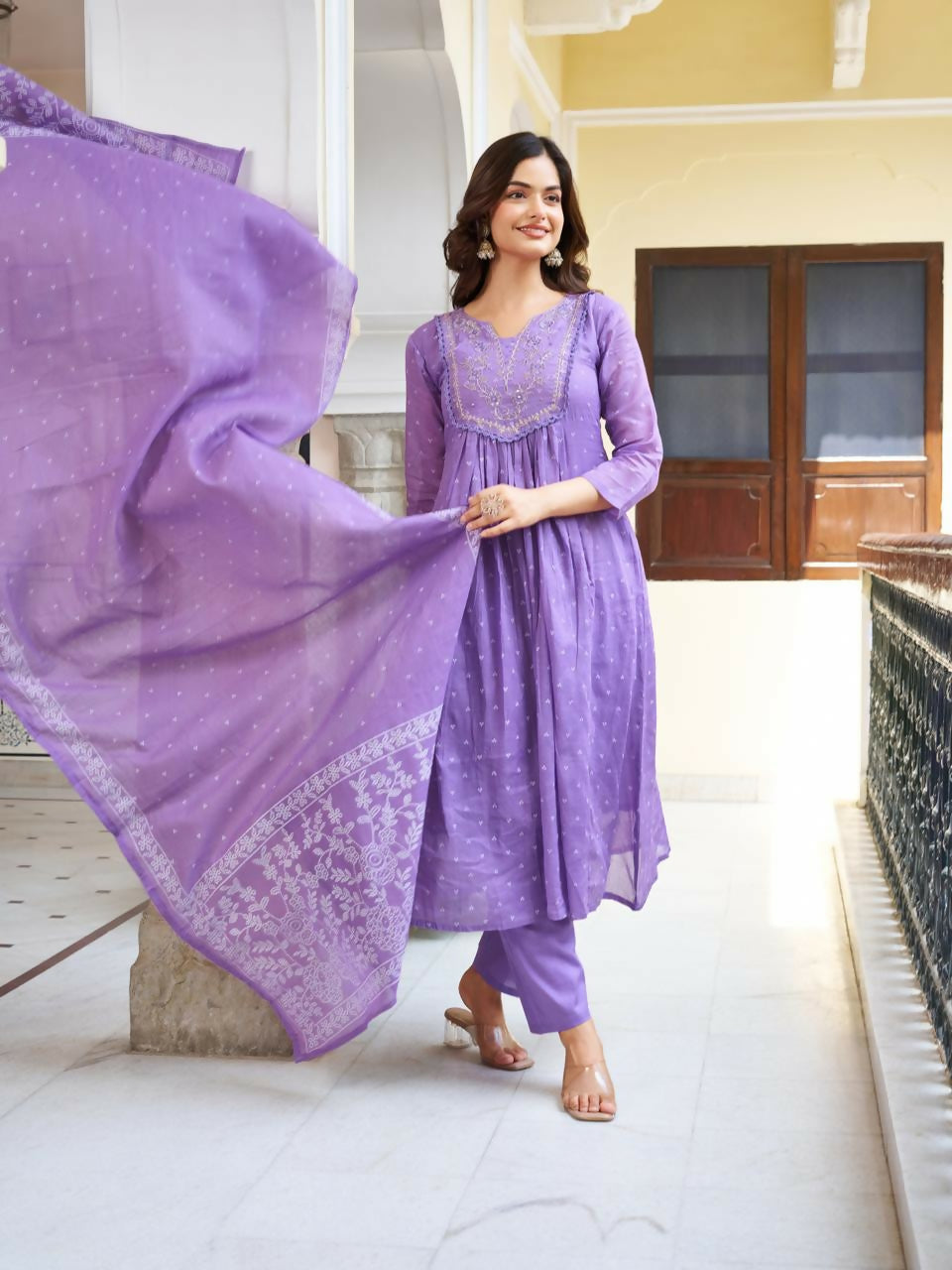 The52 Women's Beautiful Cotton Fabric Embroidery Work Straight Kurta Pant and Dupatta Set | Grocsy