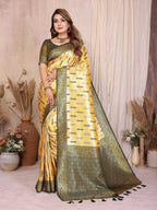 Aastha Fashion Yellow Tissue Silk Paithani Woven Saree | Grocsy