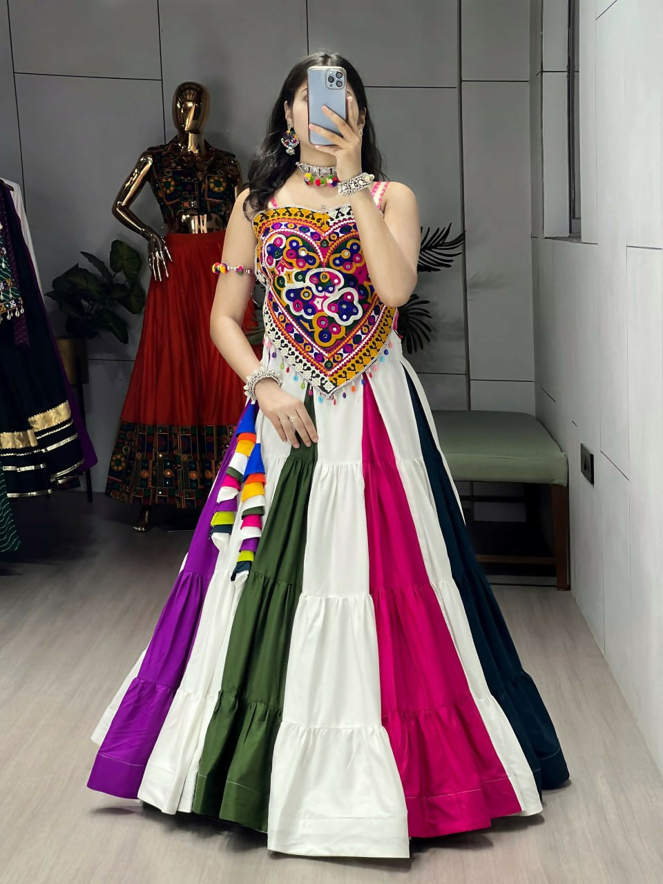 Yash Enterprise Multi Color Rayon Embroidery Semi Stitched Navratri Chaniya Choli | Grocsy