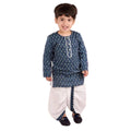 Little Bansi Girls Indigo and White Cplor Bengali Kantha work floral kurta with Dhoti | Grocsy
