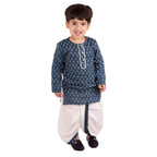 Little Bansi Girls Indigo and White Cplor Bengali Kantha work floral kurta with Dhoti | Grocsy