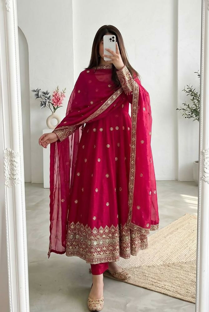Teeya Creation New Latest Trendy Elegant Rani Pink Festive Anarkali Suit for Women | Grocsy