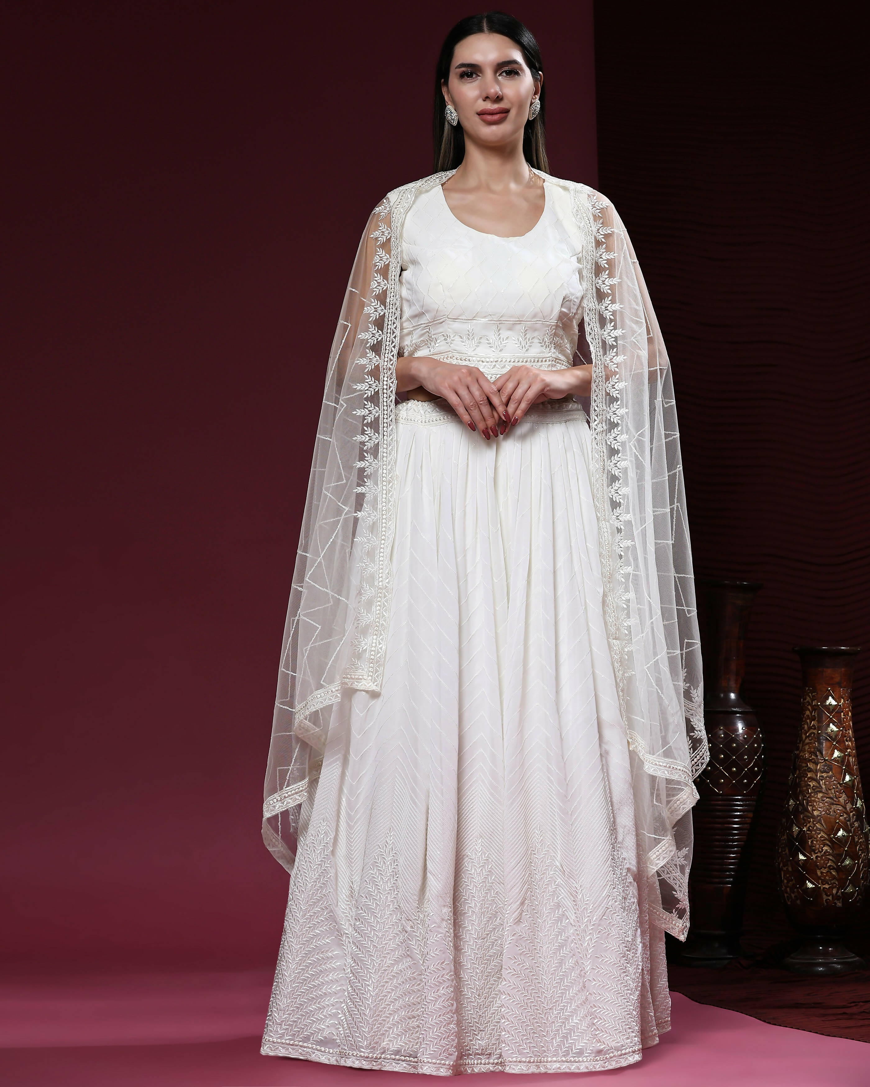 White Pure Viscose Georgette Sequence Embroidery work Lehenga Choli with Dupatta - Aakriti | Grocsy