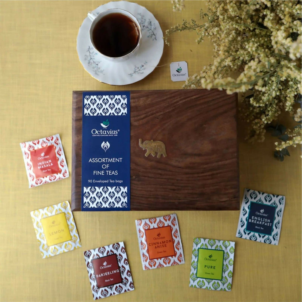 Octavius Dark Wood Caddy Wooden Gift Box - 90 Tea Bags | Grocsy