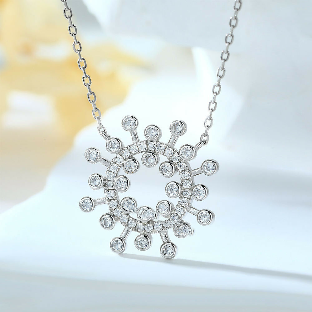 Cauer Moissanite Round Pendant Necklace in 925 Sterling Silver, White Gold Plated | Grocsy