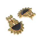 Nuyug 22K Gold Plated Dark Crystal Studded Contemporary Floral Shaped Stud Earrings | Grocsy