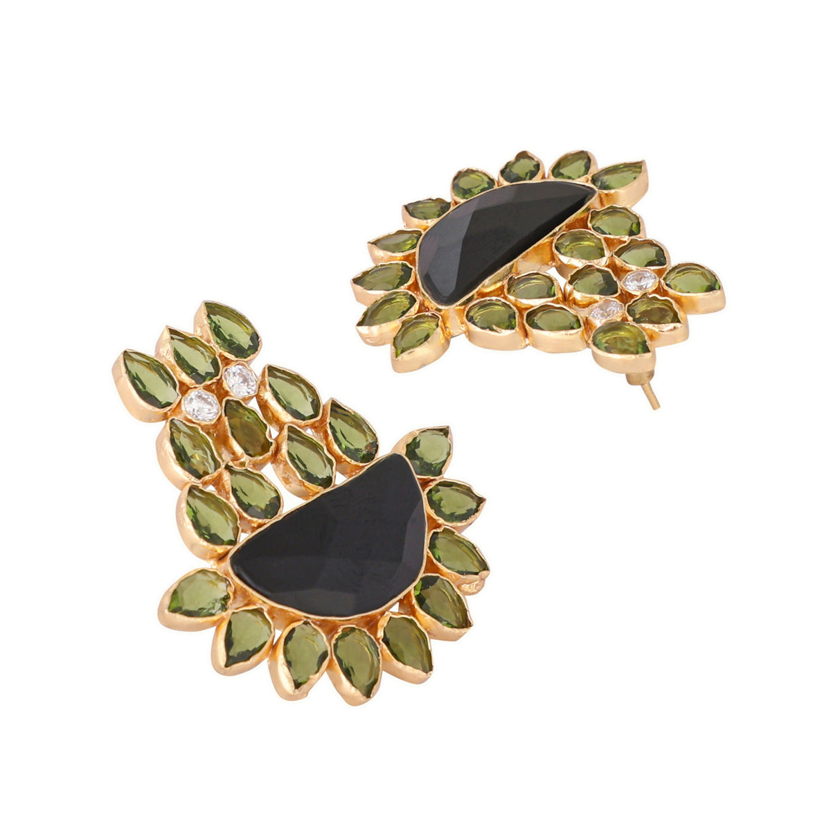 Nuyug 22K Gold Plated Dark Crystal Studded Contemporary Floral Shaped Stud Earrings | Grocsy