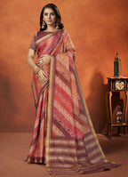 Mauve Rangkat and Crepe Silk Aztec Saree With Unstitched Blouse Piece - Mohmanthan Royal Saachi | Grocsy