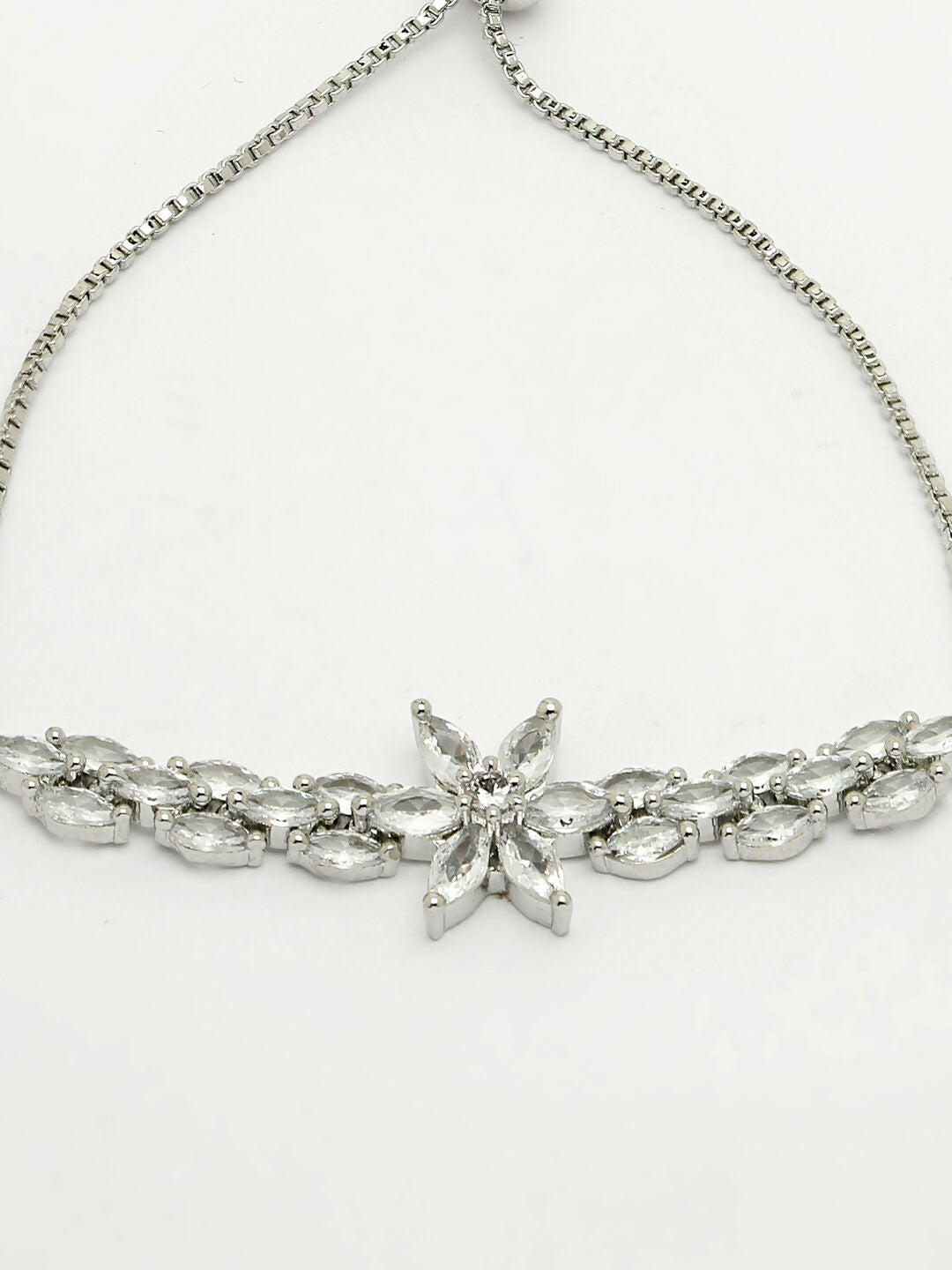 NVR Women Silver-Plated Handcrafted American Diamond Link Bracelet