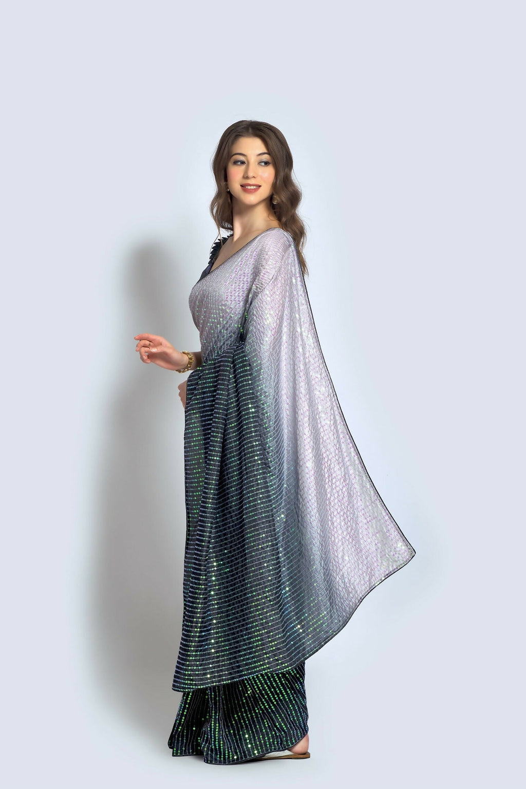 Vegaa Fashion Grey Vichitra Silk Embroidered Party Wear Saree | Grocsy