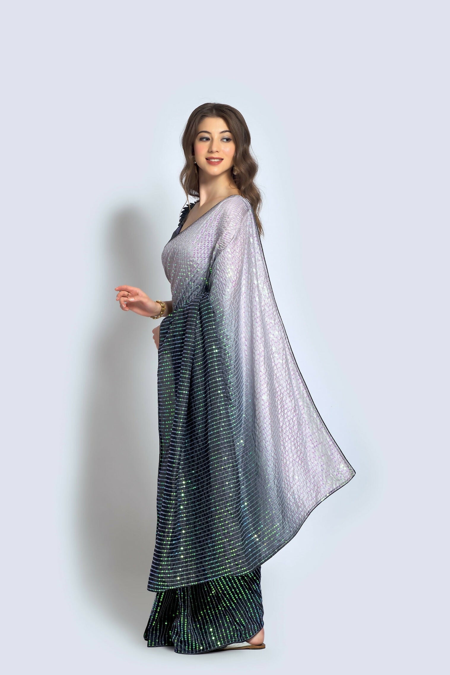 Vegaa Fashion Grey Vichitra Silk Embroidered Party Wear Saree | Grocsy