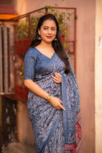 Grey Silk Blend Ajrak Saree with Unstitched Blouse - Hiral Fashion | Grocsy