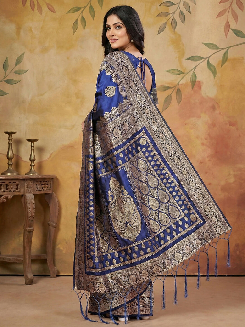 Shree Shyam Fashion Navy Blue Silk Blend Saree | Grocsy