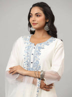 Juniper Women's White Chinnon Solid Embroidered Kurta Set | Grocsy