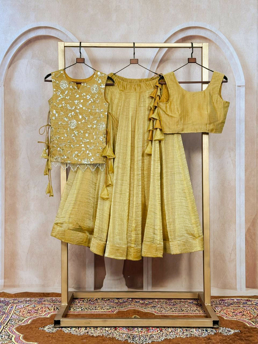 Lorenvalley Fashion Yellow Salsa Crush Plain Lehenga Choli with Koti | Grocsy