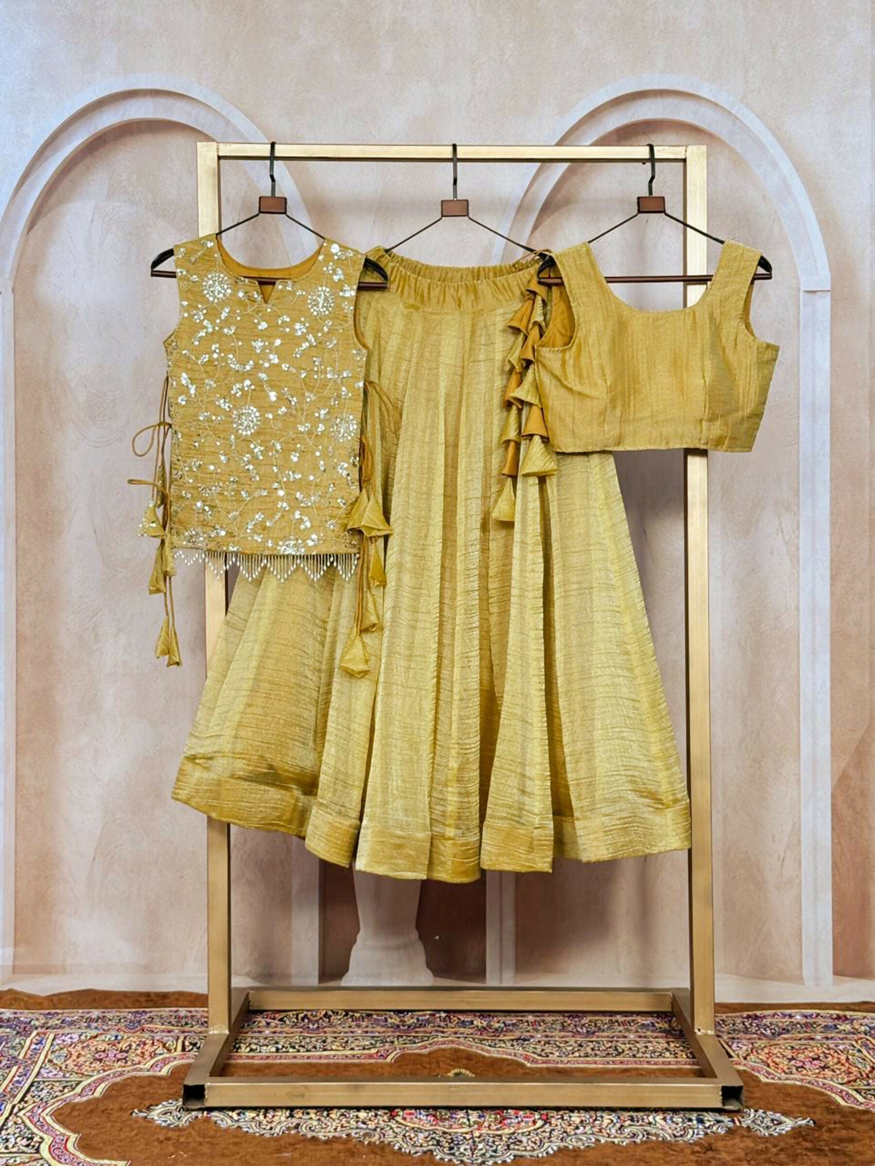 Lorenvalley Fashion Yellow Salsa Crush Plain Lehenga Choli with Koti | Grocsy