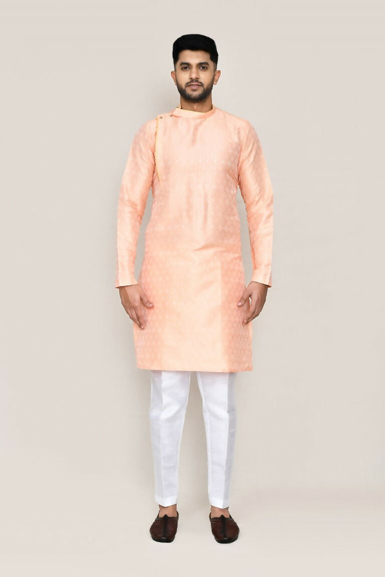Joban Fashion Peach Colored Jacquard Silk Fabric Kurta With Straight Fit Pant | Grocsy