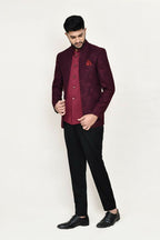 Joban Fashion Maroon Colored Imported Jacquard Fabric Open Prince Coat, Jacket With Pant | Grocsy