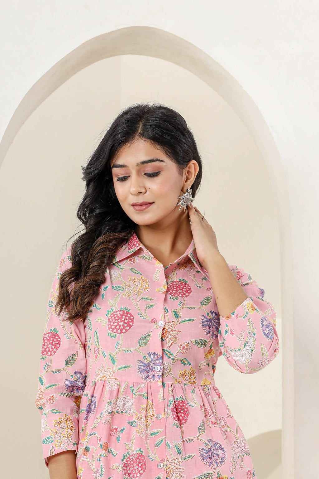 Kaajh Women's Baby Pink Printed Cotton Co-ord Set | Grocsy