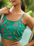 Janasya Green Georgette Floral Top Bottom Cape | Grocsy