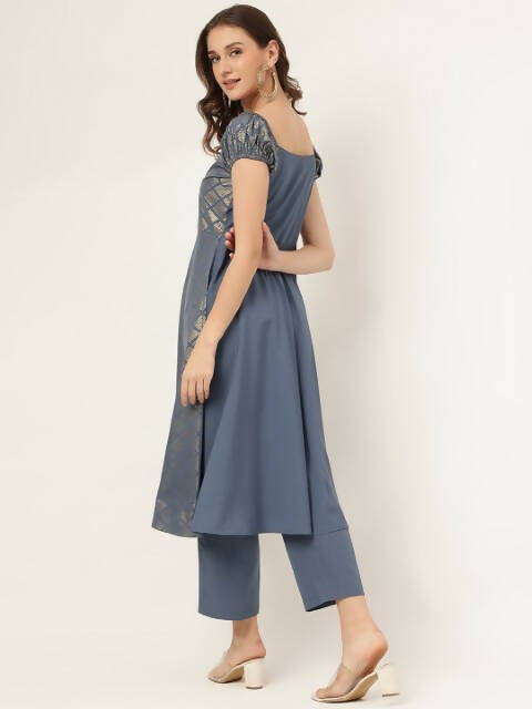FIORRA Women's Grey Poly Crepe A-Line Kurta Set | Grocsy