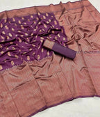 DEIANA'S Beautiful Designer Golden zari Soft Lichi Silk Saree - Wine | Grocsy