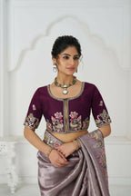 Kesar Fab Stunning Mauve Color With Multi-Thread And Sequins Embroidery Saree | Grocsy