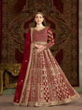 Anaita Maroon Embroidered Net Stitched Anarkali Suit | Grocsy