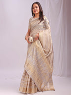 Shree Shyam Fashion Organza Cream Saree | Grocsy