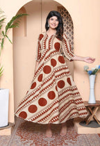 Miravan Womens Brown Printed V-Neck Anarkali Kurta | Grocsy