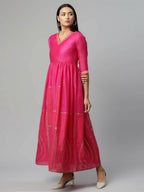 Ahalyaa Womens Pink Crepe Printed Dress | Grocsy